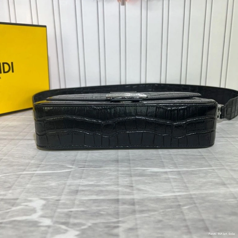 Cheap In Baguette Fendi Medium Black Leather Crocodile Tiffany Bag 0818